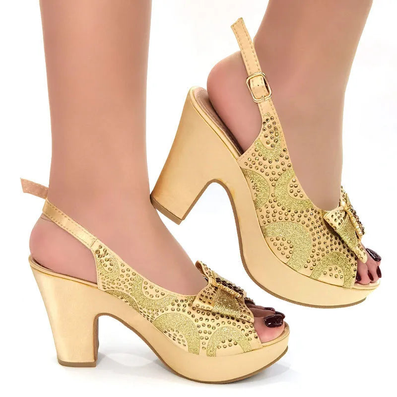 Newest Coming Pointed Toe Italian Design Italian Women Shoes Matching Bags in Silver Color for Wedding Nigerian Ladies Sandals