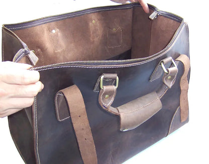 MUNUKI Vintage Crazy Horse Genuine Leather Travel bag  Large Luggage bag men Leather duffle bag Large Weekend Bag Tote Big
