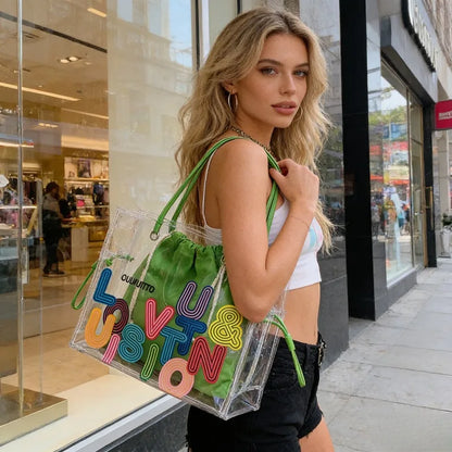 New FashionTransparent Tote Bag for Women Large Capacity Jelly Shoulder Handbag Versatile Casual Crossbody Bag for Spring Summer