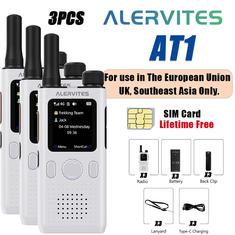 1/2/3PCS ALERVITES PoC AT1 Global Walkie Talkie Baofeng Radio 4G LTE Unlimited Distance US/EU Version OLA APP USB-C Ultra-light