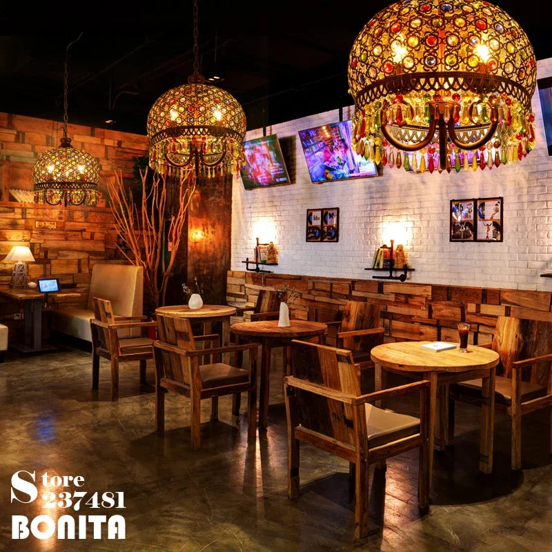 design lamp pendant lighting crystal Bohemia Retro droplight Iron handmade pendant lights for restaurants hanging lights bedroom