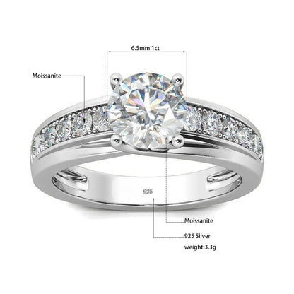 Luxury 1 Carat Moissanite Ring For Women Solid 925 Silver Rhodium Plated Luxury Wedding Jewelry With Certificate Gift Female Hot
