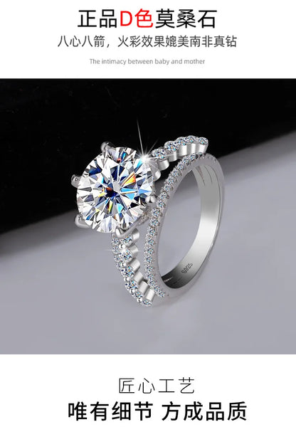 Classic Six-Claw PT950 Platinum Ring Set for Women, 5 Carat Moissanite, Sansheng Sanshi (Three Lives Three Worlds) Style