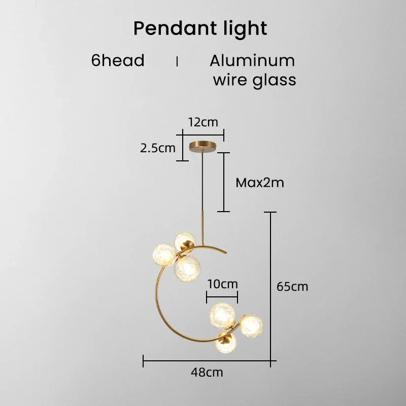 Medieval Bauhaus Gold Glass Ball Bubble Hanging LED Pendant Lights Creative Forged Lamps for Bedroom Home Decoration Chandelier