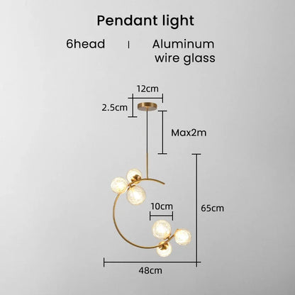 Medieval Bauhaus Gold Glass Ball Bubble Hanging LED Pendant Lights Creative Forged Lamps for Bedroom Home Decoration Chandelier