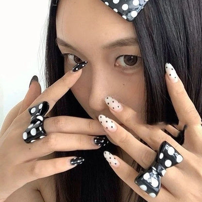 Punk Polka Dot Resin Ring for Women Exaggerated Big Bow Open Ring Y2K Sweet Cute Harajuku Style Daily Party Jewelry Accessories
