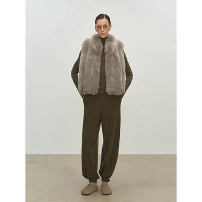 Stylishly stacked, blue fox imported from Finland, back hair, stand-up collar, vertical row fur, vest short Shu Jeju Xuejing