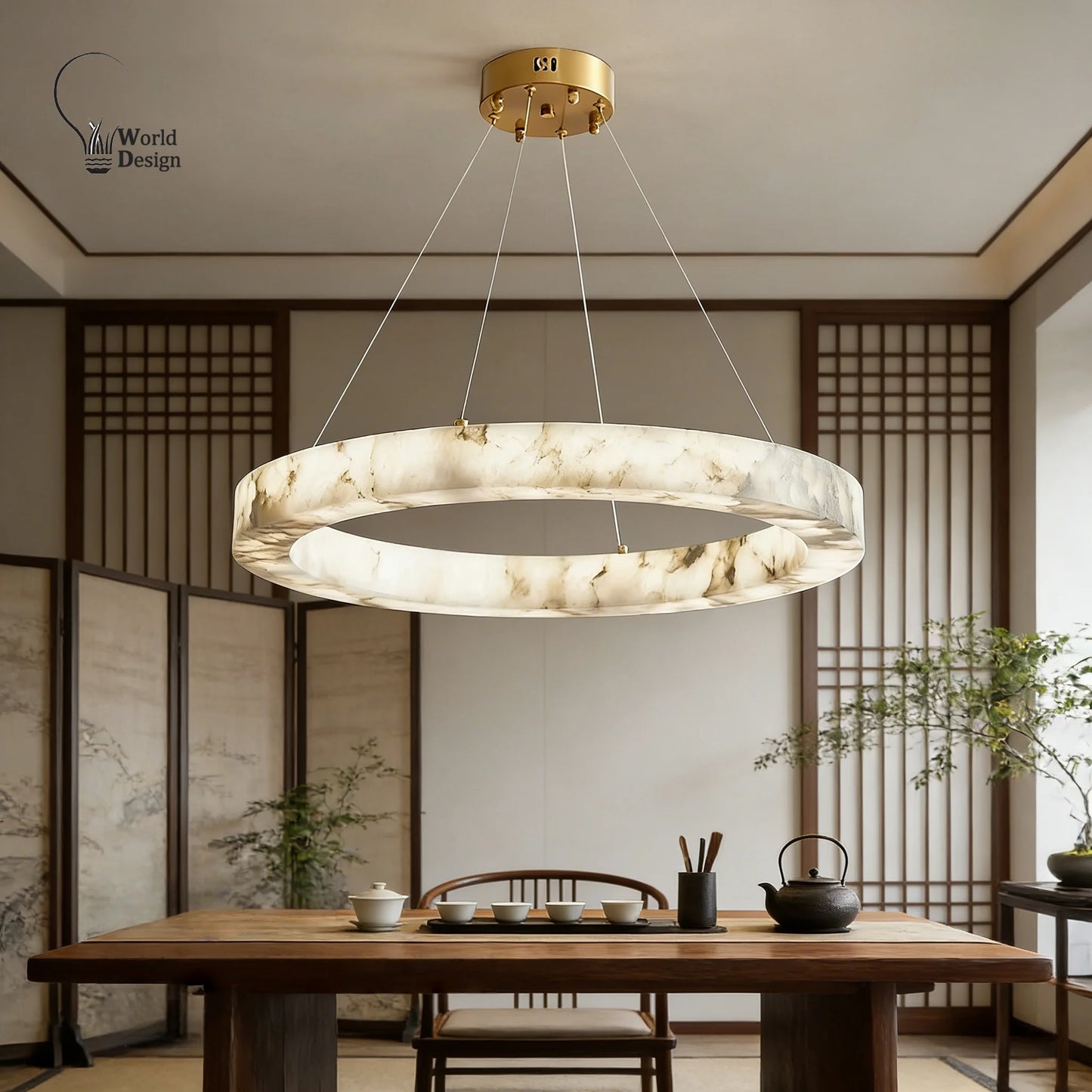 Round Faux Marble Chandelier Lights for Living Room Dining Room Resin Marble-effect Hanging Pendant Lamp Ring for High Ceiling