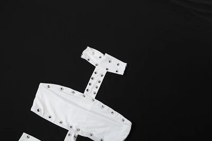 Sexy Halter Neck Cutout Bodycon Jumpsuit Women 2026 Summer Solid Studded Hollow Out Biker Short Romper Party Clubwear Outfits