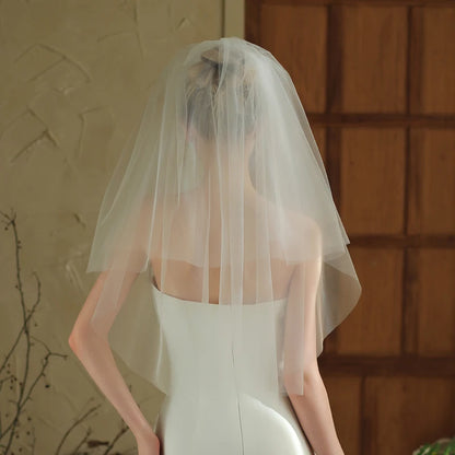 V378 Short White Two layer Soft Tulle Wedding Veil for Bridal Handmade Bride to Be Headdress Veil with Hair Comb