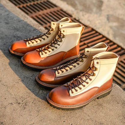 New High Quality Men Shoes Vintage Casual Cow Leather Ankle Boots Platform Motorcycle Boots British Tooling