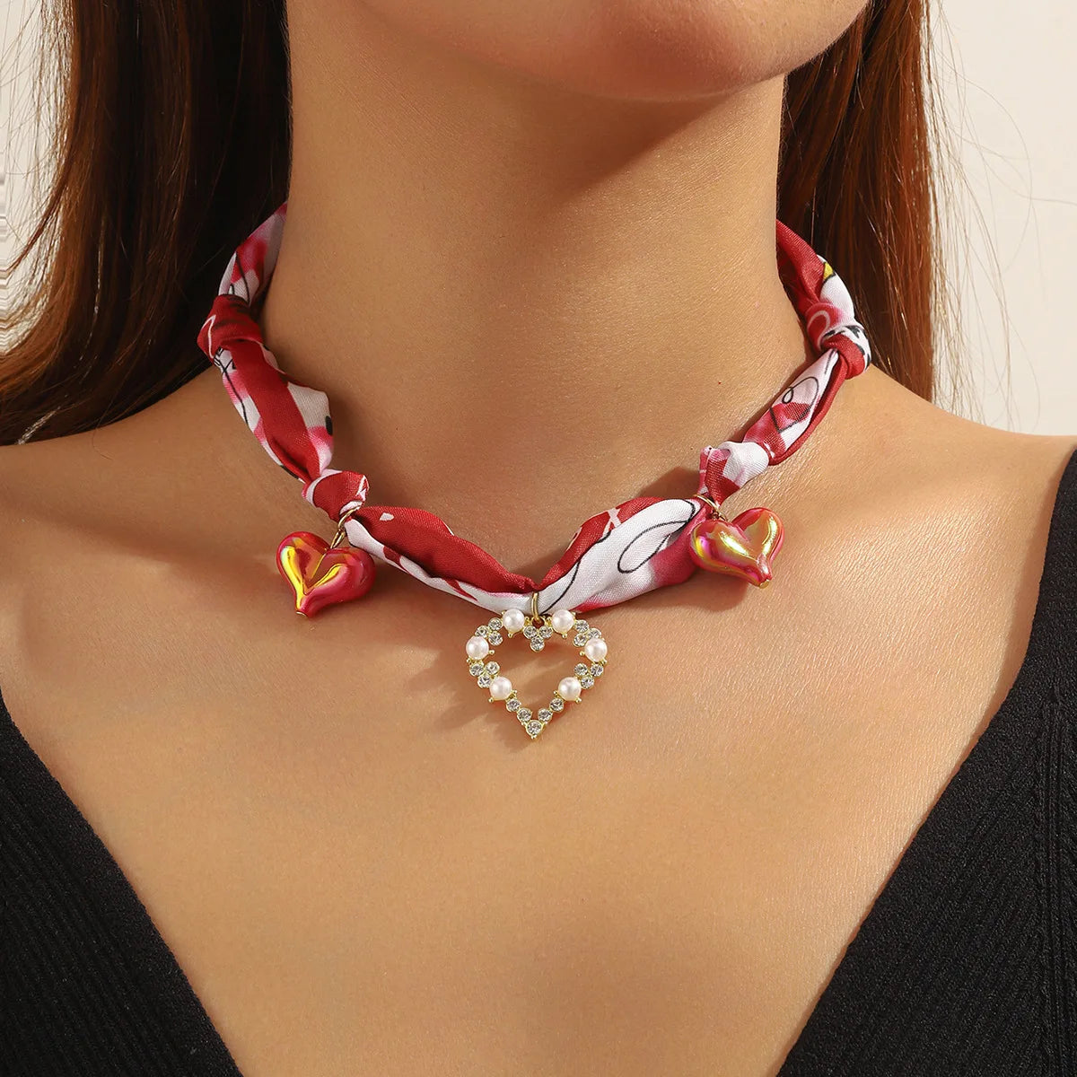 European and American Cross-Border Summer Scarf Necklace with Premium Feel, Multi-Pendant Pearl, Versatile, Light Luxury Silk Sc