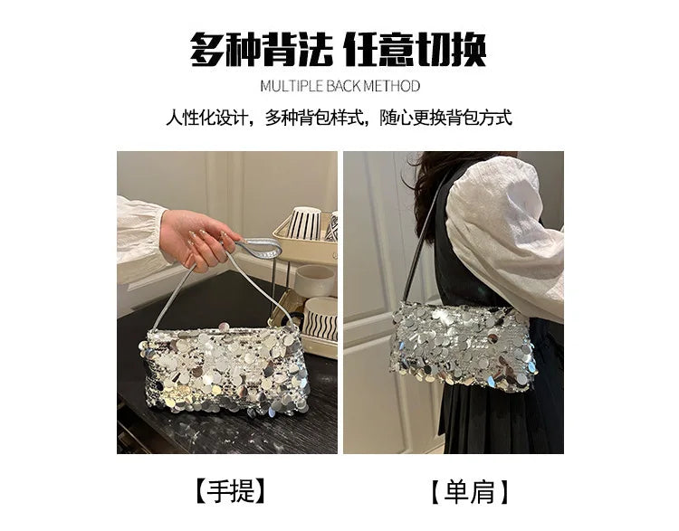 Sequin Evening Party Shoulder Bags for Women Lightweight Portable Ladies strap Crossbody Bag Solid Color fashion Female Handbag