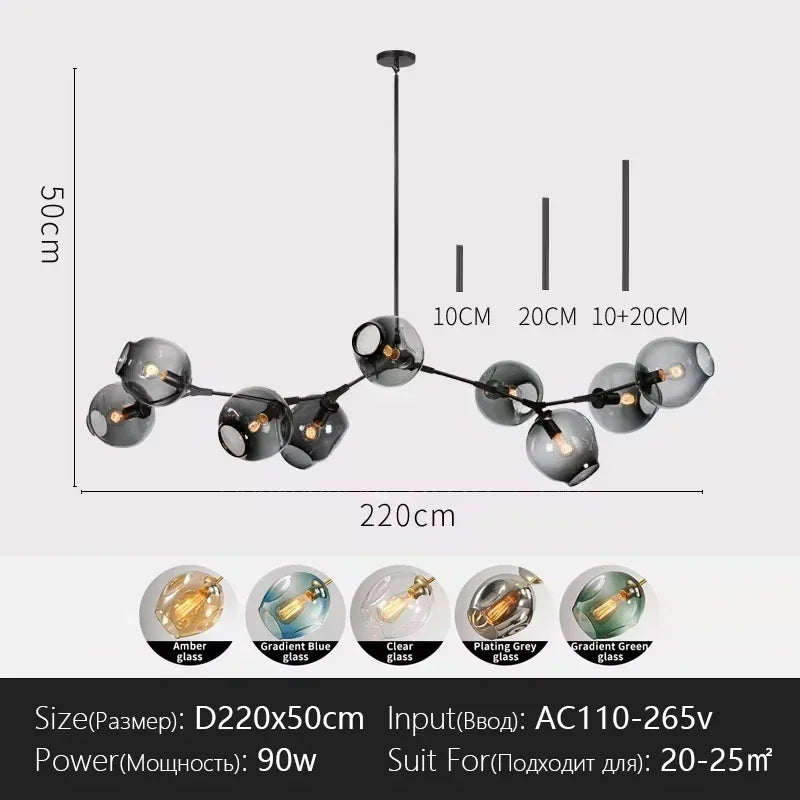 Italy Designer LED Modern Pendant Lights Branching Ceiling Lamp Chandelier Glass Lampshade Suspension Lighting Kitchen Dining