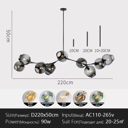 Italy Designer LED Modern Pendant Lights Branching Ceiling Lamp Chandelier Glass Lampshade Suspension Lighting Kitchen Dining