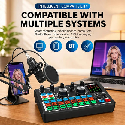 Live Sound Card with Condenser Microphone Kit, Audio Equipment for Live Streaming Podcast Recording Karaoke