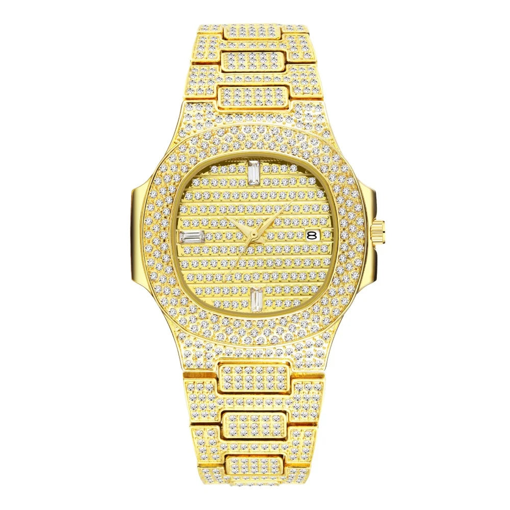 New Luxury Diamond Watch Men Iced Out Watches Calendar Waterproof Quartz Wristwatches Male Clock Relogio Masculino Drop Shipping