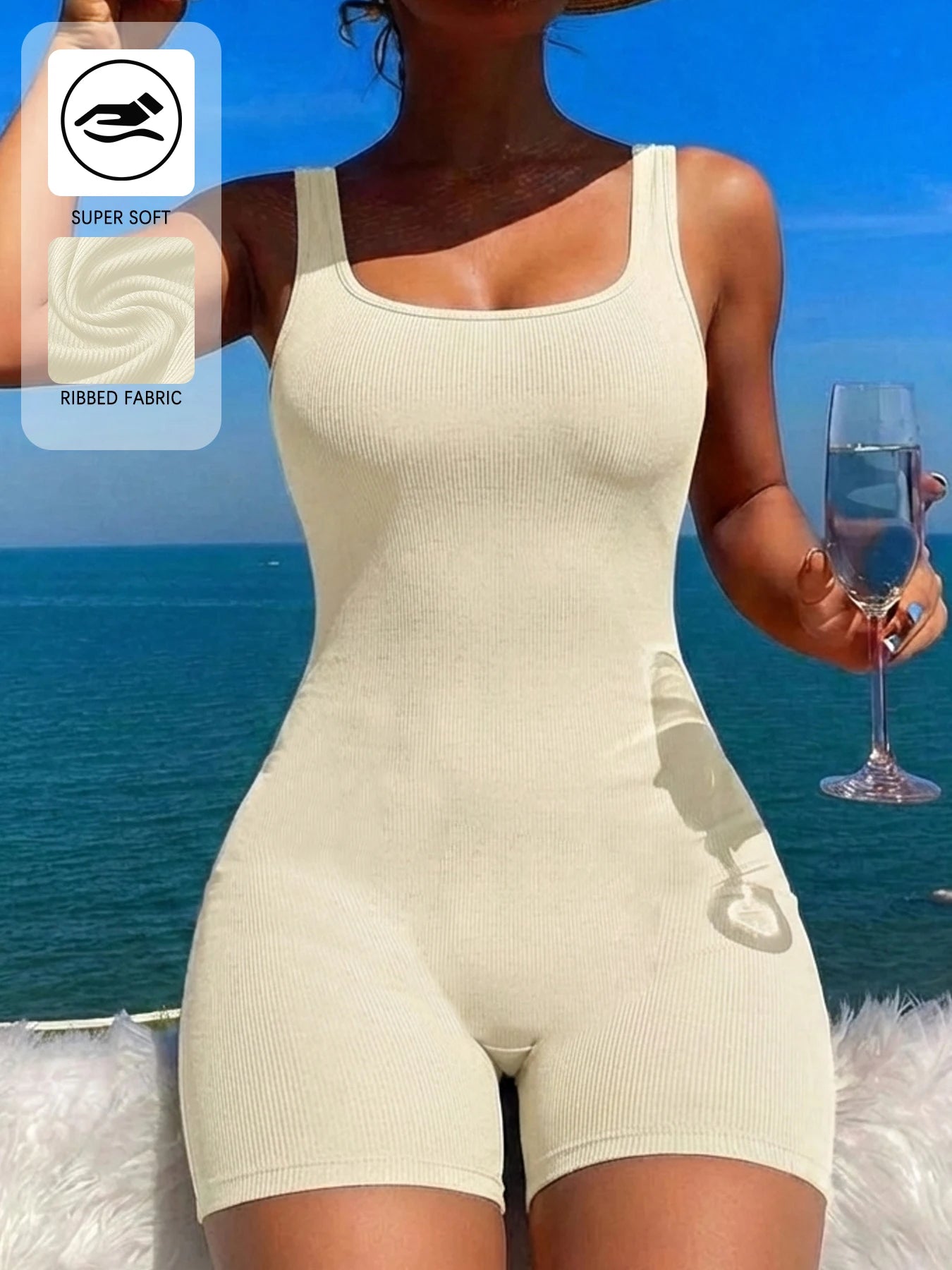 Women'S Square Neck Ribbed Jumpsuits，Women's Sleepwear & Loungewear
