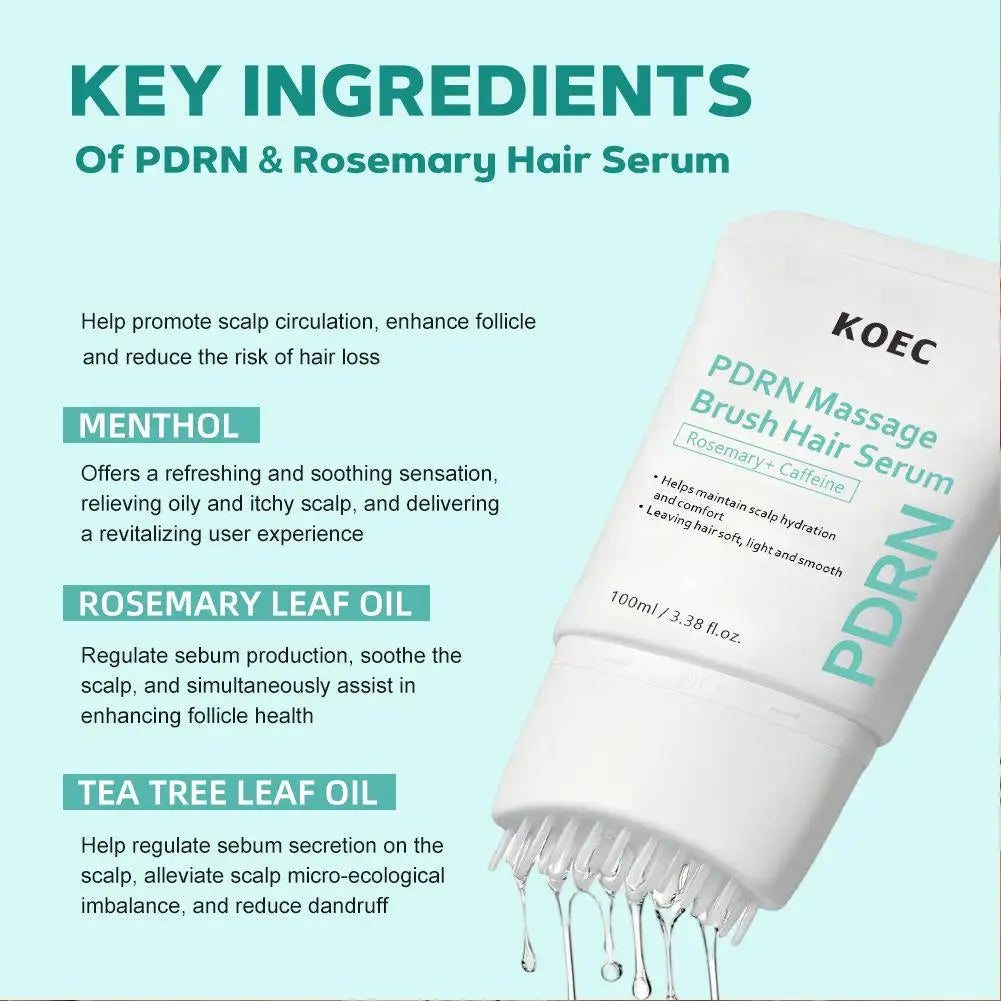 Scalp Massage Serum with Silicone Applicator Anti Hair Loss Care Lotion PDRN Rosemary Tea Tree Oil Refreshing Hair Root Essence