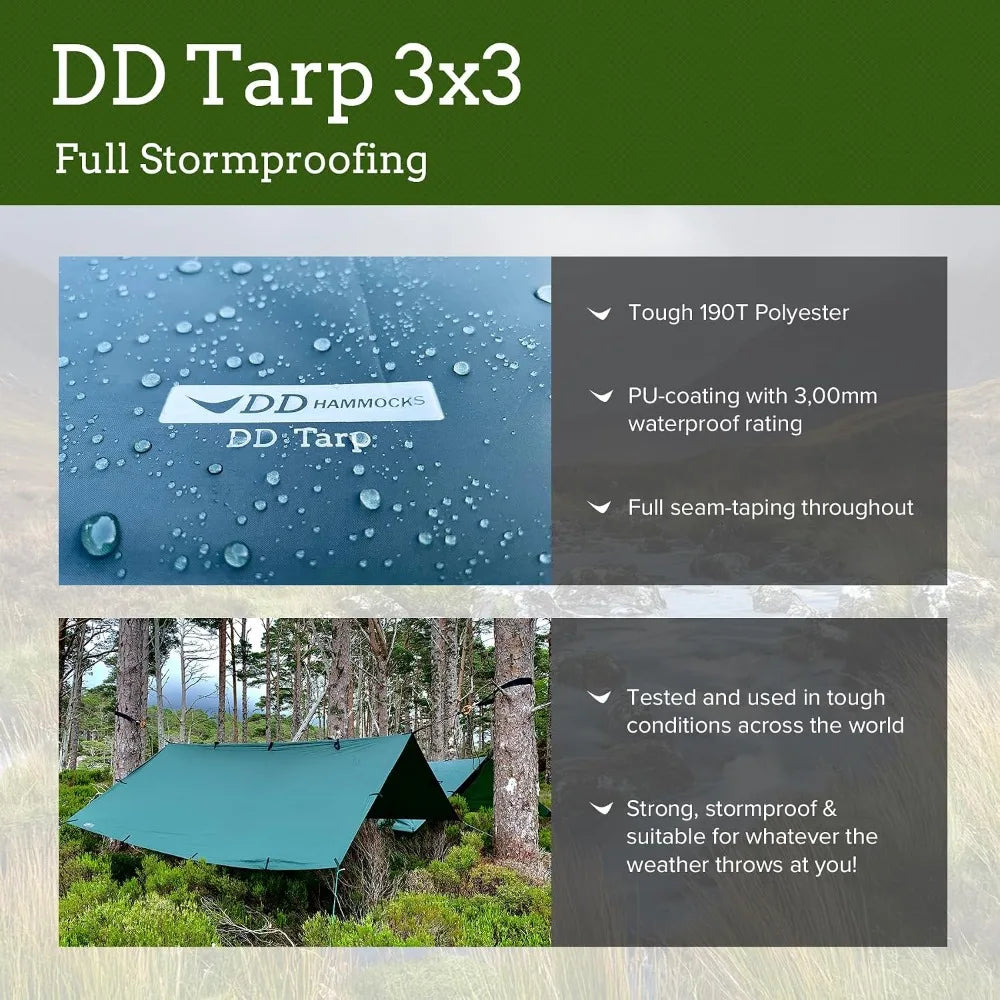 3x3 Meter Waterproof Camping Tarp Shelter 10x10 ft Lightweight Rainfly Tent for Outdoor Adventure