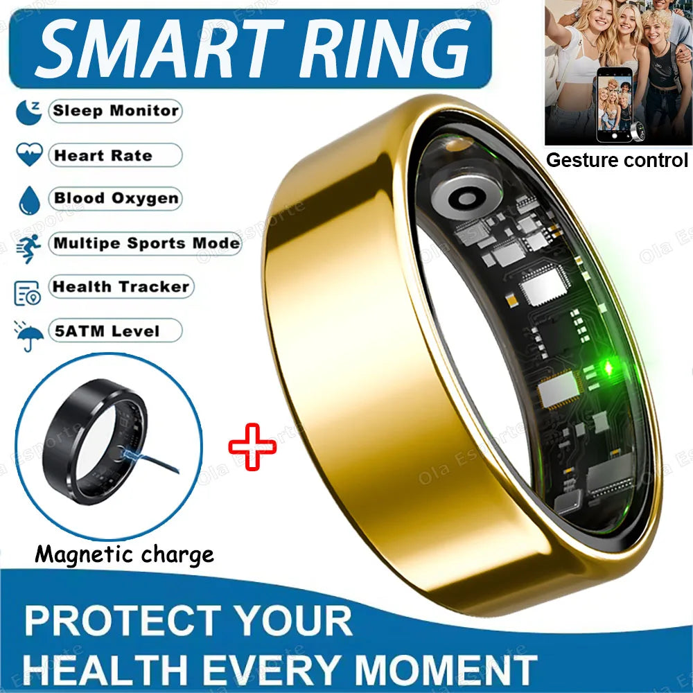 2026 New R12 Smart Ring with Charging Case, Heart Rate Blood Oxygen Sleep Health Manager,5ATM Waterproof For Men Women Smartring