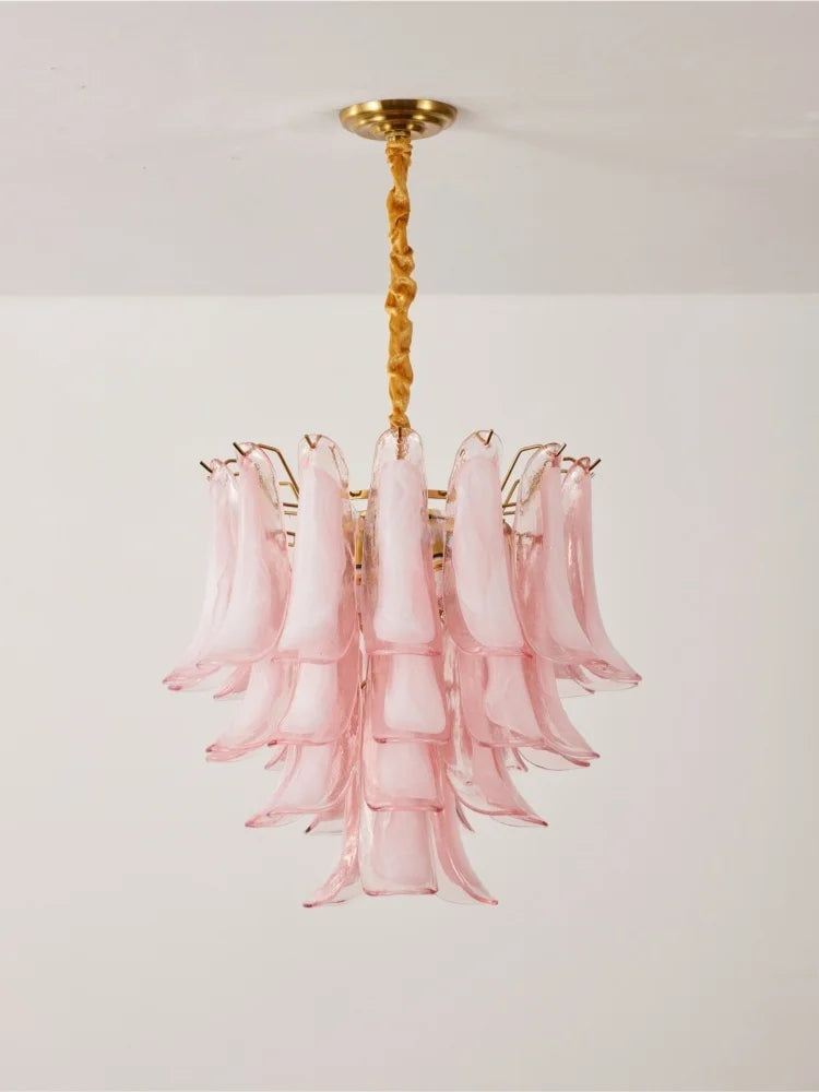 French Murano Petal Glass Chandelier Dining Table Living Room Antique Style Pink Petal Glass Pendant Chandelier Lights Bedroom