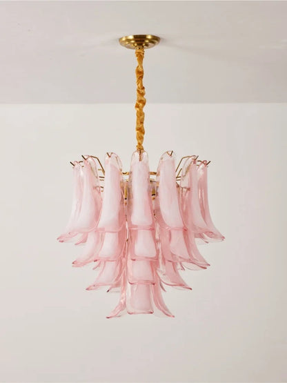 French Murano Petal Glass Chandelier Dining Table Living Room Antique Style Pink Petal Glass Pendant Chandelier Lights Bedroom