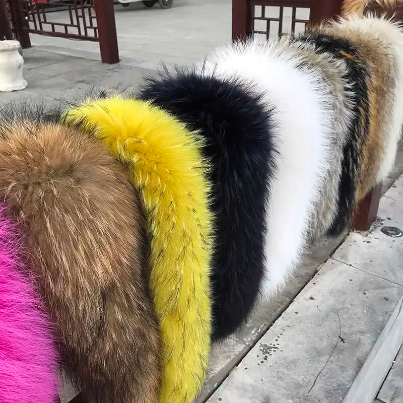 2025 Winter Raccoon Fur Collar Women Men Luxury Natural Fur Hood Trim Decors For Coat Jacket  Genuine Real Fur Shawls Scarves