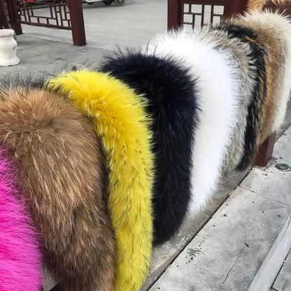 2025 Winter Raccoon Fur Collar Women Men Luxury Natural Fur Hood Trim Decors For Coat Jacket  Genuine Real Fur Shawls Scarves