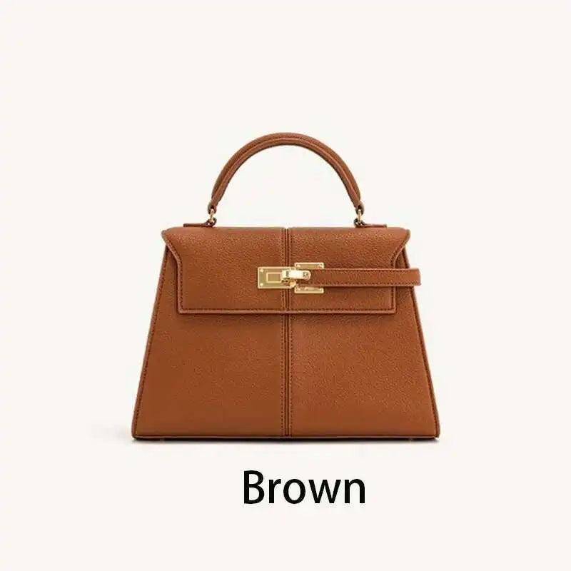 2026 New Trapezoidal Genuine Leather Women Handbag Niche Fashion Versatile Top Handle Luxury Ladies Shoulder Crossbody Purse