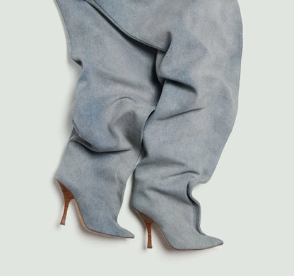 European and American Women's Sexy Over the Knee Pointed Fashion Stage Walking Shoes, Nightclub Spicy Girls' Trendy Pants and Bo