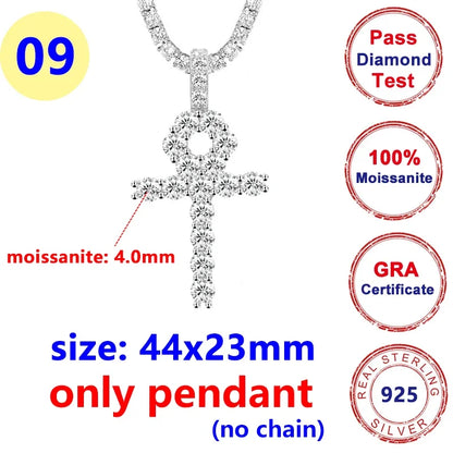 12 Styles Full Moissanite Diamond D Color Cross Pendant S925 Sterling Sliver White Gold Moissanite Pendant for Women Men