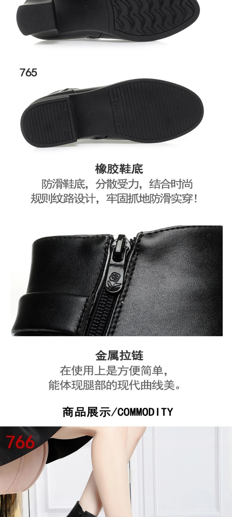 High-Heeled Leather Shoes Spring Single Shoes Thick Heel Thick Sole Slip-On Women's Shoes Square Toe Middle-Aged Mother's Shoes