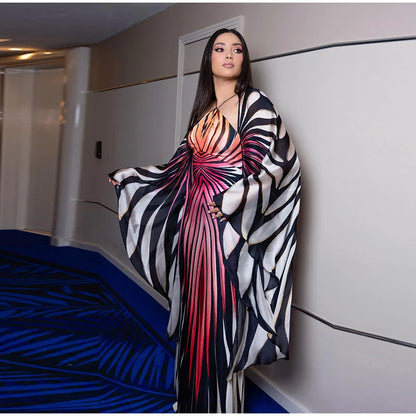 Chic Gradient Stripe Halter Dress Women Butterfly Sleeve Backless Slim Floor-length Dresses 2026 New Lady Party Evening Gown ﻿