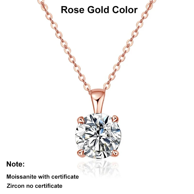 NeeTim 2ct 3ct Moissanite Necklace for Women Sterling Silver 925 with Yellow Rose White Gold Plated Engagement Pendant Necklace