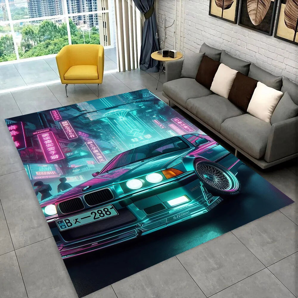 3D E36 Racing Car Motorcycle Rug Carpet for Living Room Bedroom Decor,kids Play Non-slip Decoration for Sofa Doormat Gift