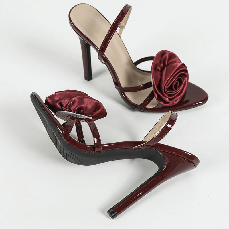 Wine Red Sandals Women Flower Cross Strap Slingback Open Toe High Heels Nightclub Prom Wedding Pumps Ladies Shoes Zapatos Mujer