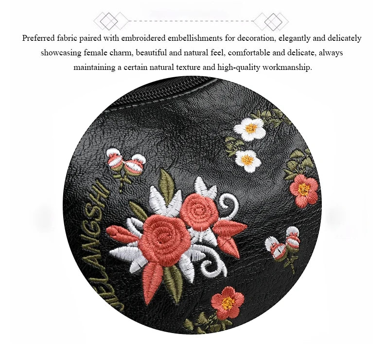 Embroidery Flowers Shoulder Messenger Bag Female Handbags Luxury Designer Purses Soft PU Leather Crossbody Women's Evening Bag