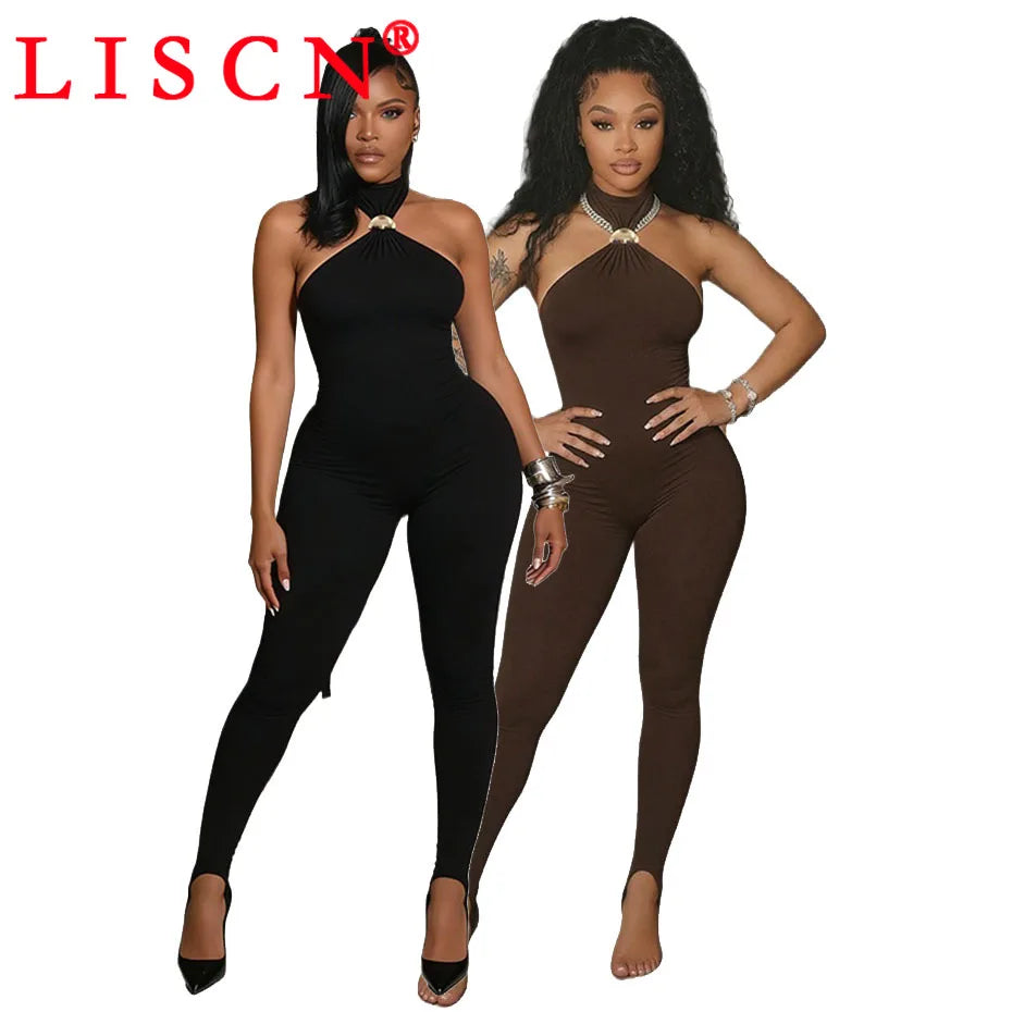 10 Wholesale Rompers Women Sleeveless Halter Lace Up Backless Jumpsuits Sexy Foot-pressing Y2k Fashion Clothing K17113