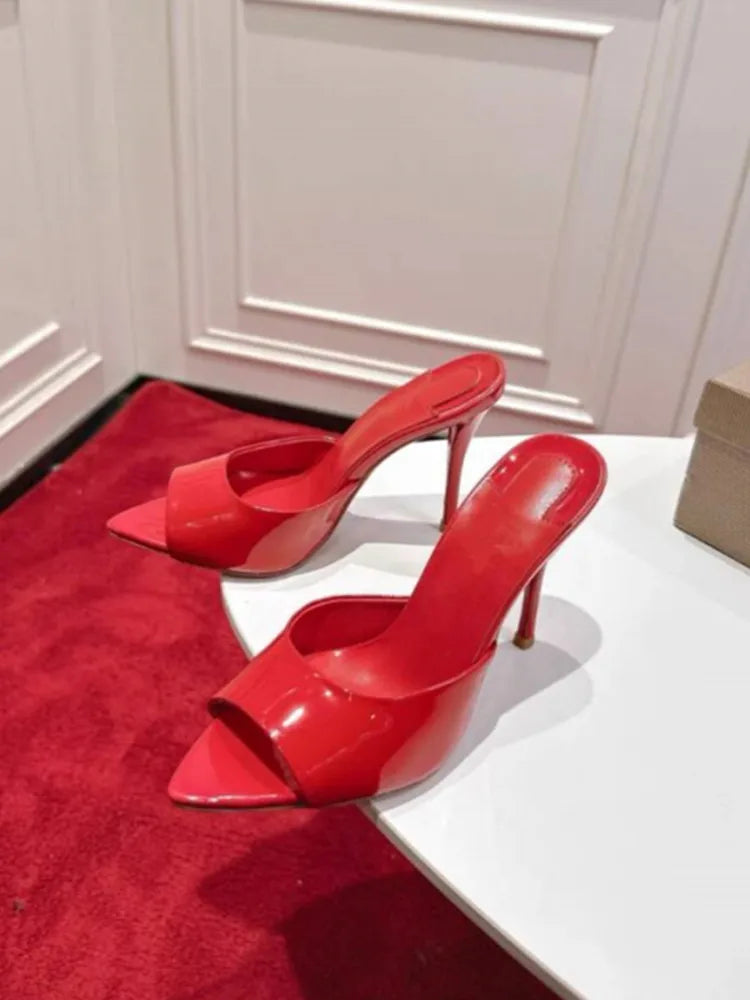 Summer New Women's Pointed Open Toothed Slim Fit High-heeled Slippers, Outdoor Sexy Sandals, Fashionable High-heeled Slippers