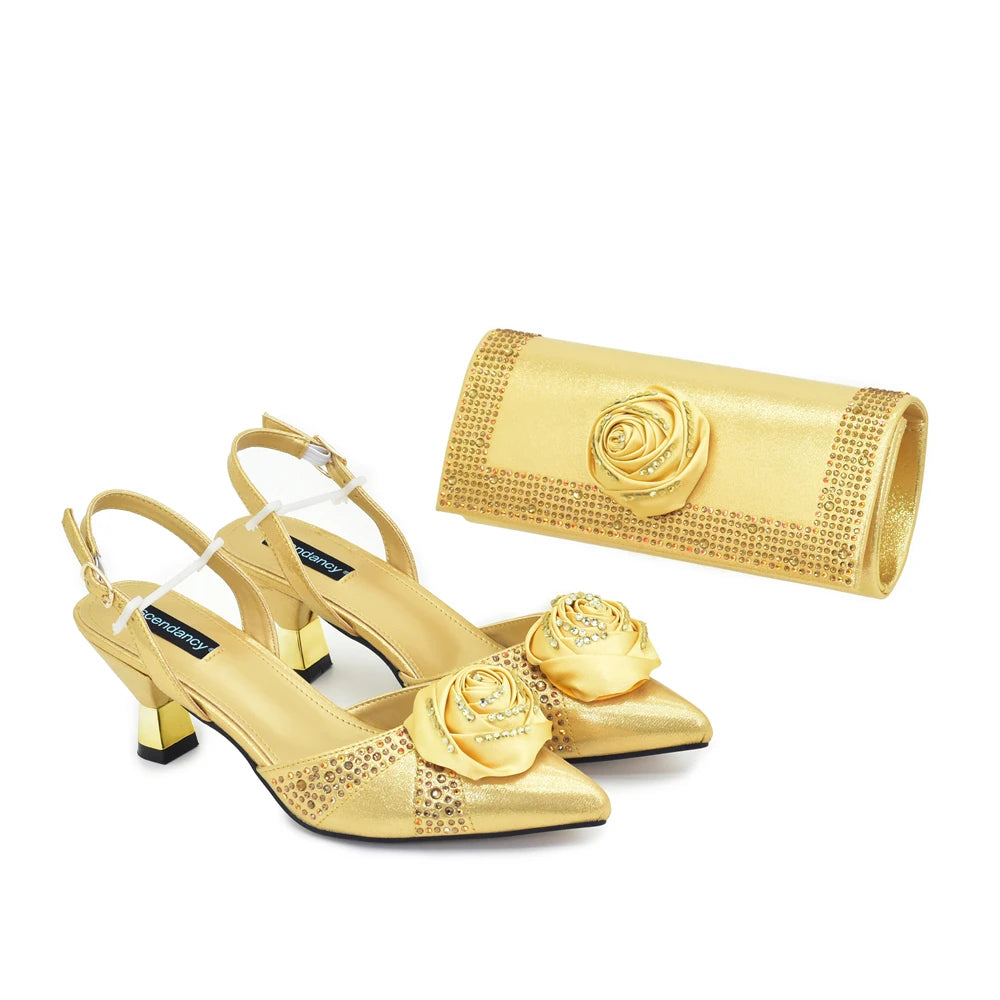 Hot Selling New Fashionable Teal Blue Pointed Toe Shoes Matching Bag Set for Offices Ladies Party in Dress Wedding Shoes Bride