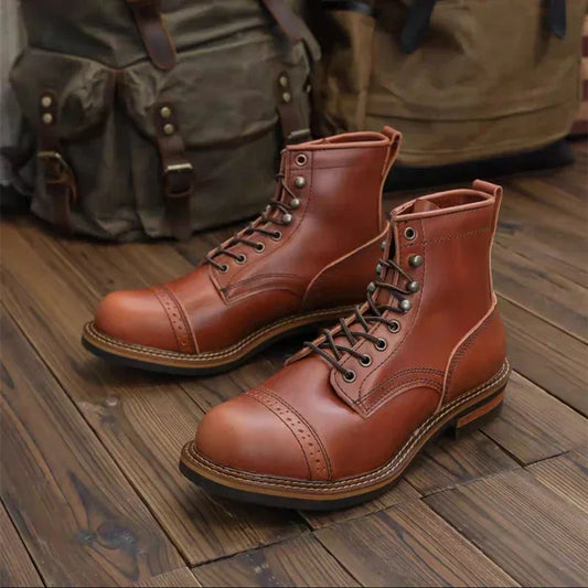 New Vintage British Handmade Men Ankle Boots Autumn Winter Cow Leather Shoes Outdoor Work Tooling Motorcycle Boots Luxury Shoes