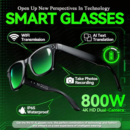 2026 Smart Glasses Men 8MP Camera WiFi Bluetooth Touch Control IP67 Waterproof AI Translation Noise Cancelling AI Glasses Women