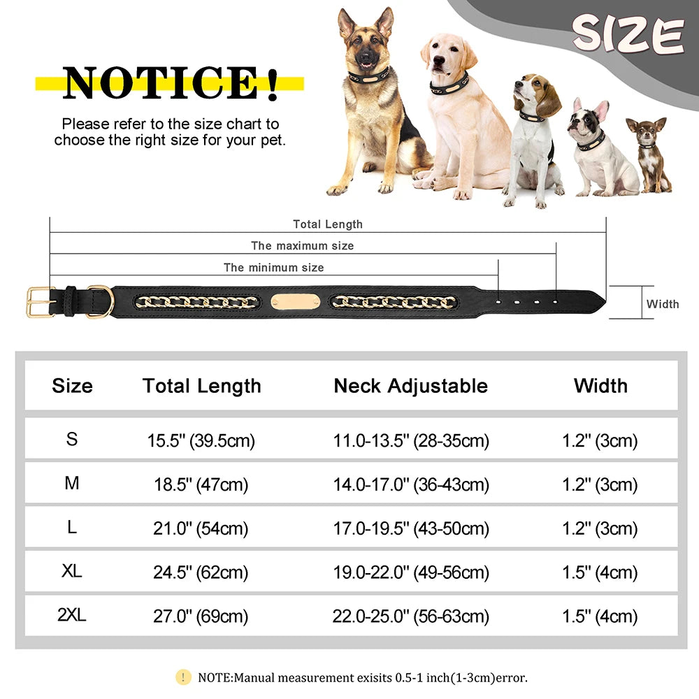 Custom Leather Dog Collar Accessories Personalized ID Tag Nameplate Collars For Small Medium Large Dogs French Bulldog Pitbull