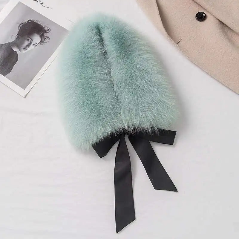 Winter Warm Fox Fur Collar Female Real Fur Collar Fashion Fluffy Clothing Accessories Collar Women Luxury Fur Scarf With Ribbons