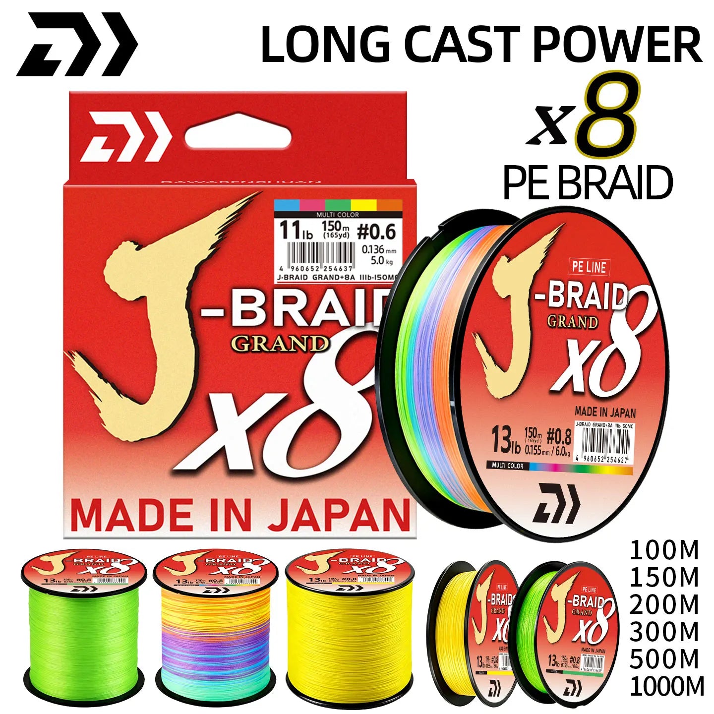 2026 Original X8DAIWA-J Braided Expedition 8 strands Fishing Line PE Super Line Sea Fishing wire 100/150/200/300/500/1000M Pesca