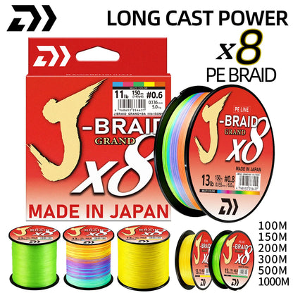 2026 Original X8DAIWA-J Braided Expedition 8 strands Fishing Line PE Super Line Sea Fishing wire 100/150/200/300/500/1000M Pesca