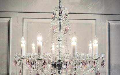 French Romantic Crysatl Candle Chandelier Luxury Glass Pink E14 Pendant Lights Living Room Art Decor Led Lamparas Bedroom Lamp