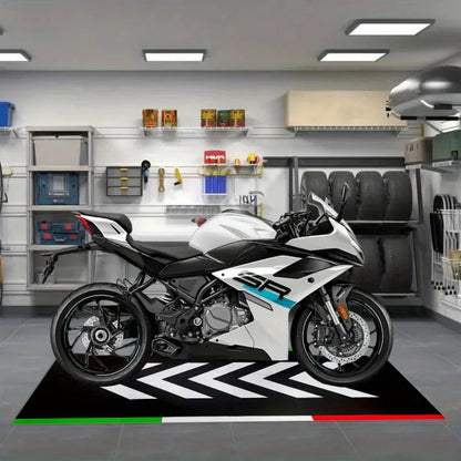 Italian Flag Chevron Crystal Velvet Motorcycle Mat, Non-Slip Garage Floor Mat for Motorbike Parking, Multi-Size, Retro Style Dec