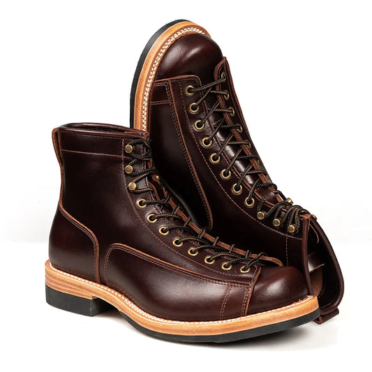 Genuine Leather Big Toe Leather Shoes High Cut Thick Soled Workwear Cow Leather Handmade Men Boots